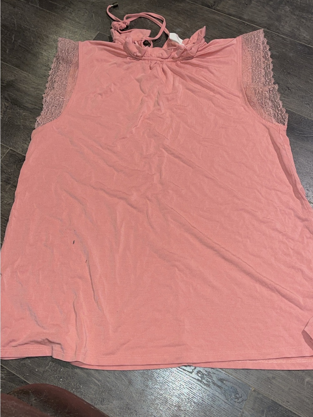 Sleeveless Pink Lace Trim Halter Neck Top